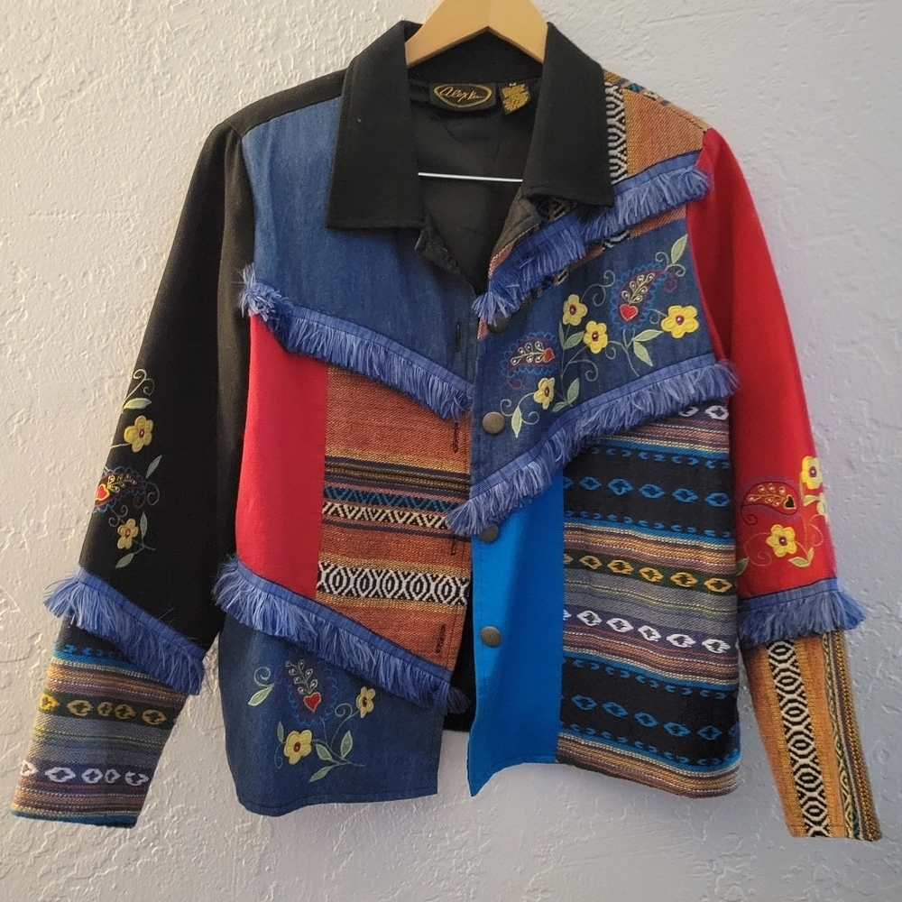 Alex Kim Patchwork Fringe Jacket Size Medium